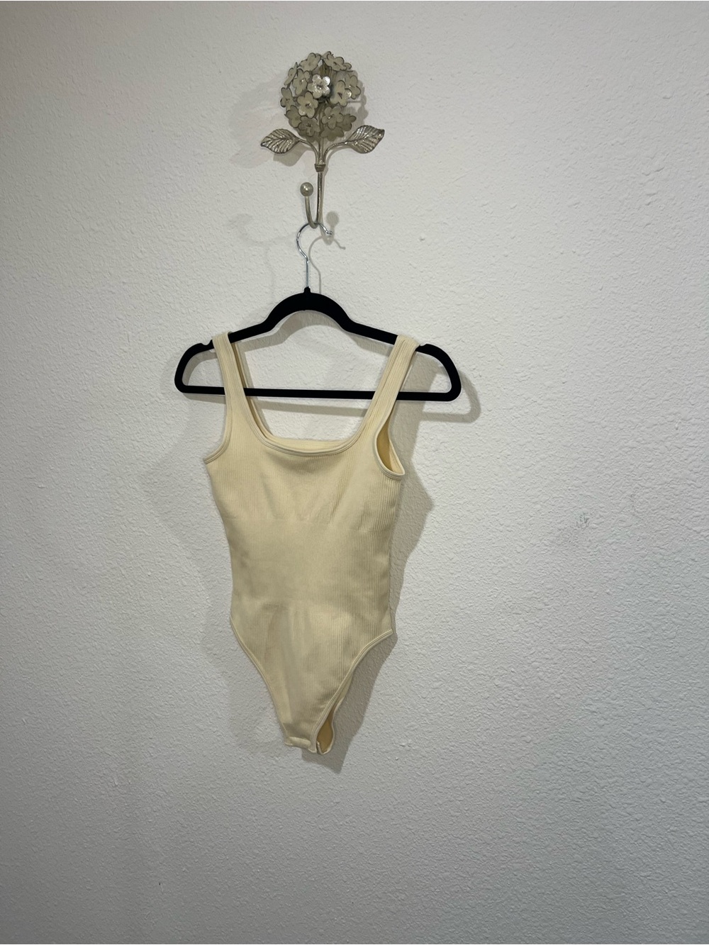 Women’s Cream Ribbed Square-Neck Bodysuit